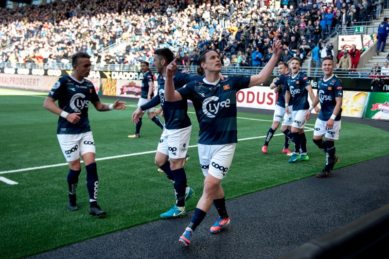 Vikings Tommy Høiland jubler under kampen mellom Viking og Sandnes Ulf på SR-Bank Arena. Foto: Carina Johansen / NTB Scanpix