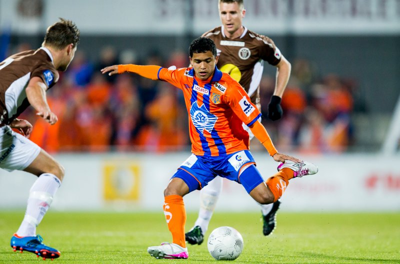 Marlon "Marlinho" da Silva under eliteseriekampen mellom Mjøndalen og Aalesund på Isachsen stadion i 2015. Foto: Vegard Wivestad Grøtt / NTB scanpix